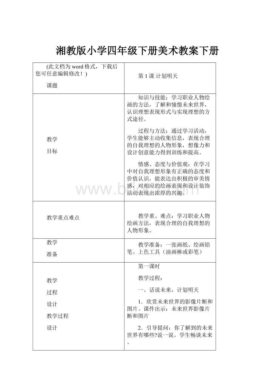 湘教版小学四年级下册美术教案下册.docx_第1页