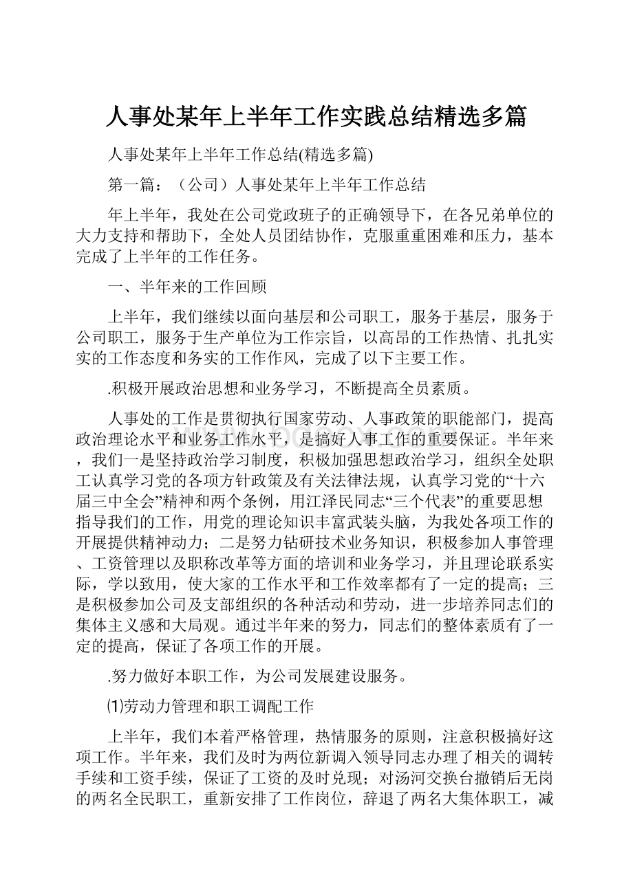 人事处某年上半年工作实践总结精选多篇.docx