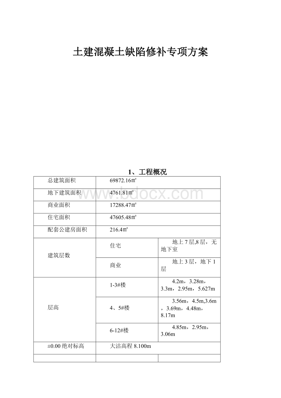 土建混凝土缺陷修补专项方案.docx_第1页