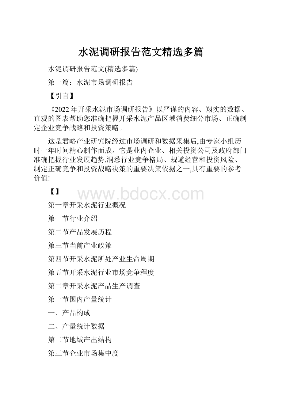 水泥调研报告范文精选多篇Word文档下载推荐.docx