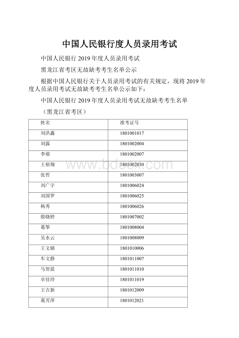 中国人民银行度人员录用考试文档格式.docx