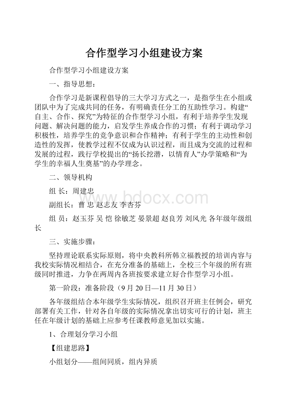 合作型学习小组建设方案Word下载.docx