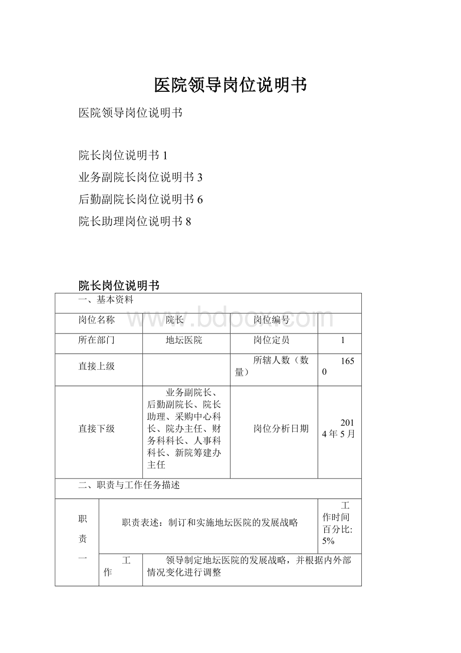 医院领导岗位说明书Word文档下载推荐.docx_第1页