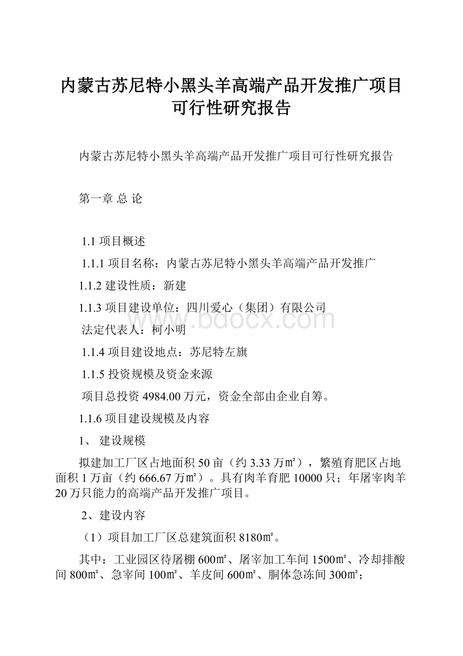 内蒙古苏尼特小黑头羊高端产品开发推广项目可行性研究报告.docx