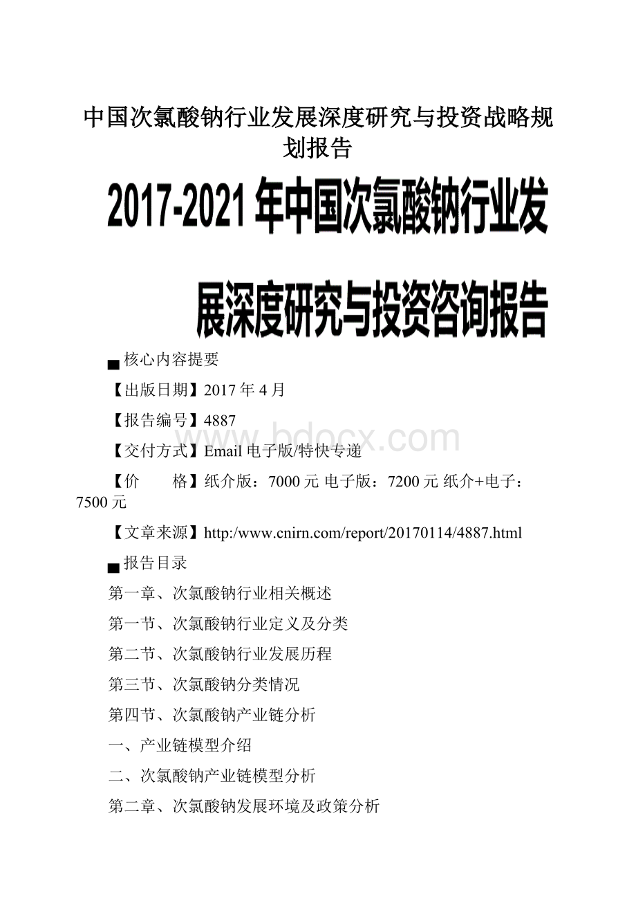 中国次氯酸钠行业发展深度研究与投资战略规划报告.docx