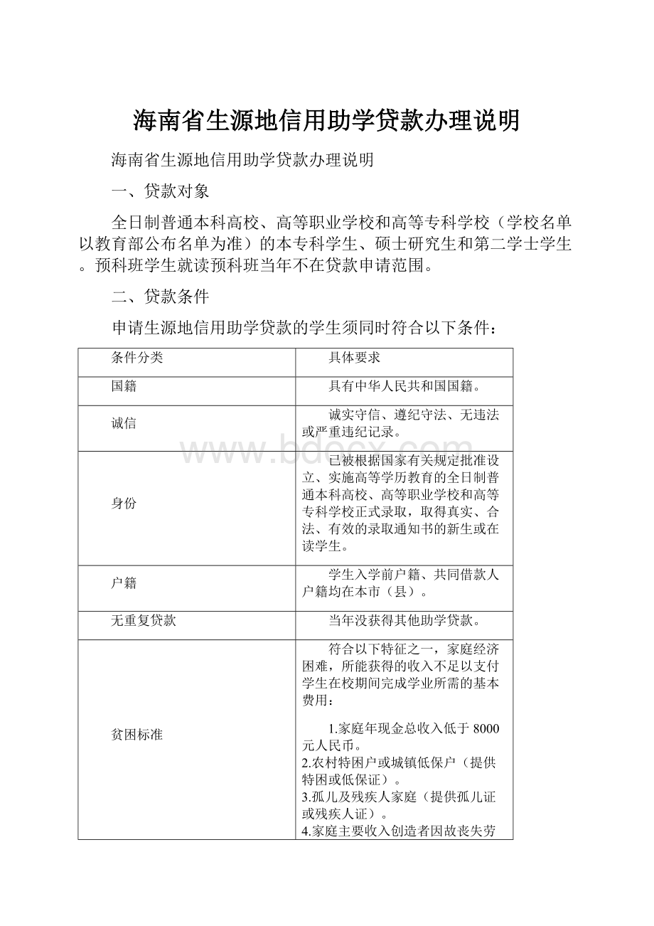 海南省生源地信用助学贷款办理说明.docx_第1页