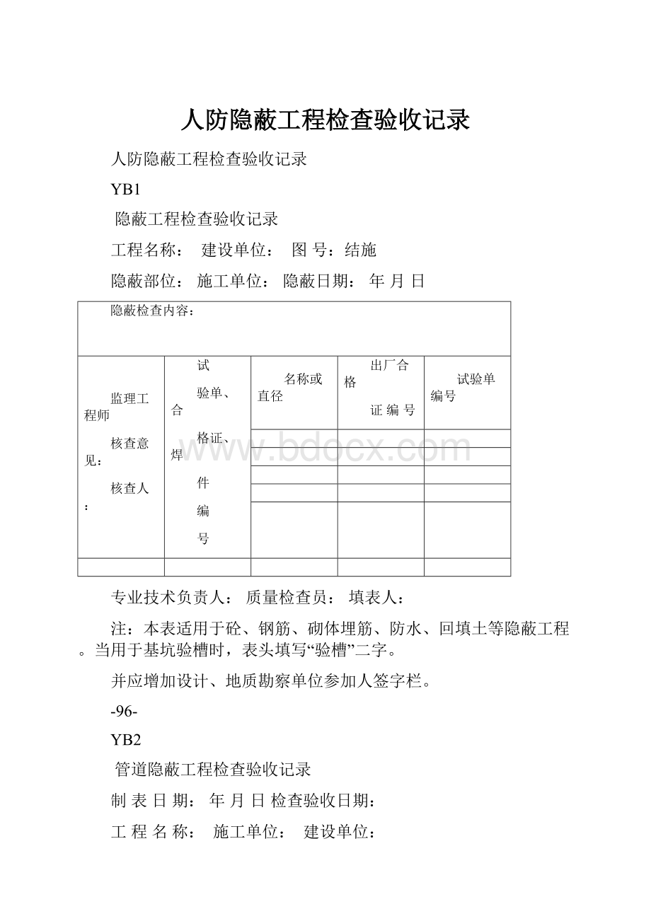 人防隐蔽工程检查验收记录Word文件下载.docx