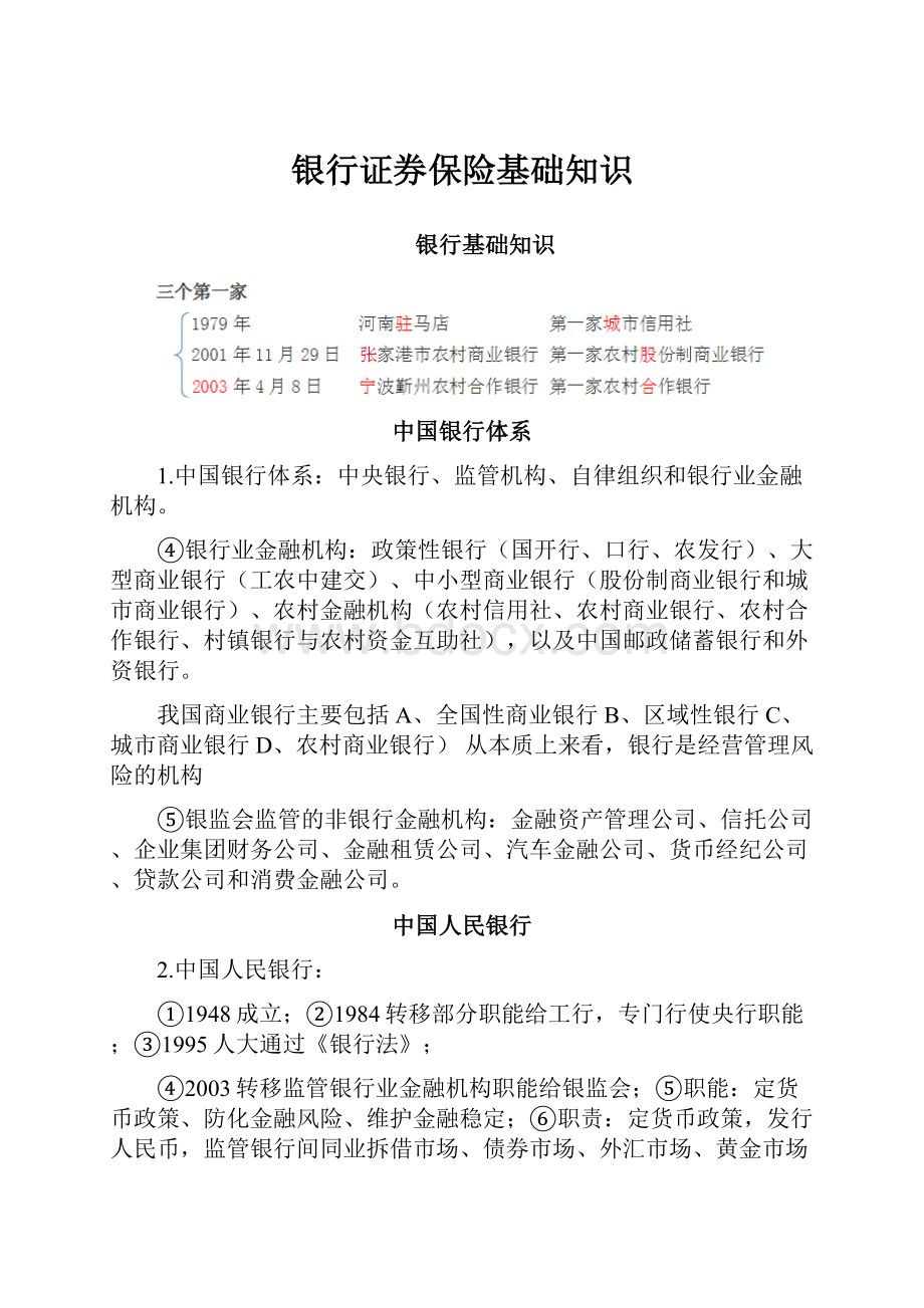 银行证券保险基础知识.docx