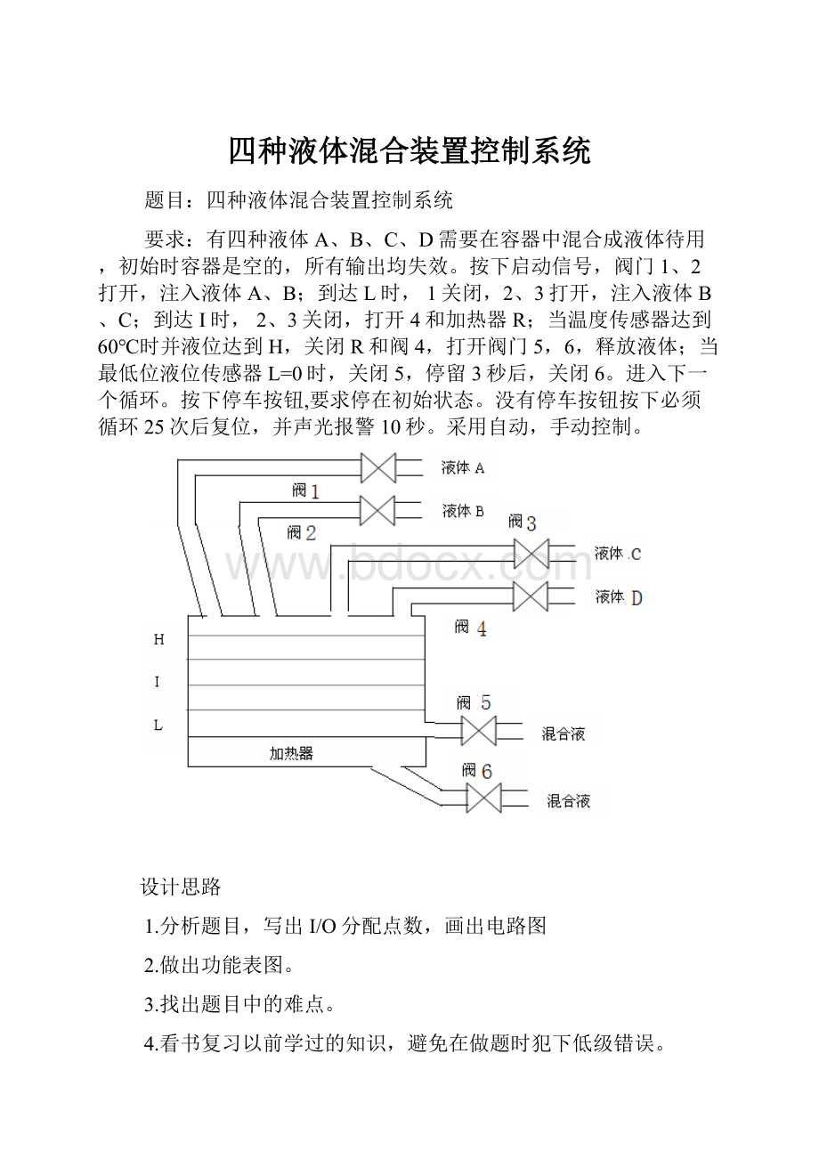 四种液体混合装置控制系统Word格式.docx