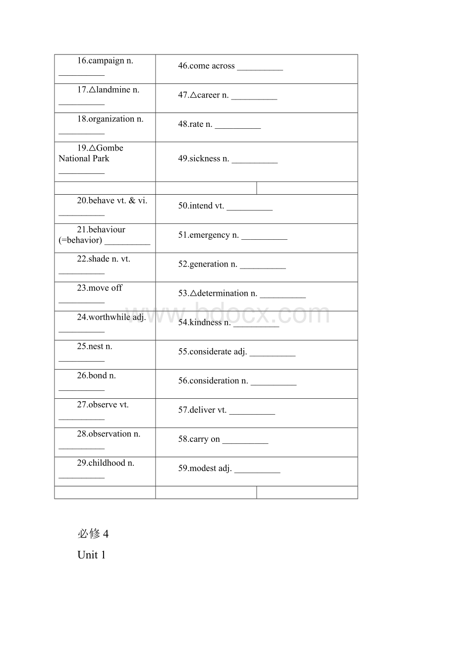 人教版英语必修四单词默写双语版本Word文档下载推荐.docx_第2页