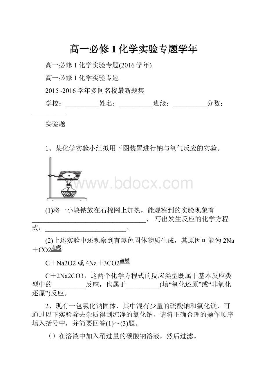 高一必修1化学实验专题学年.docx