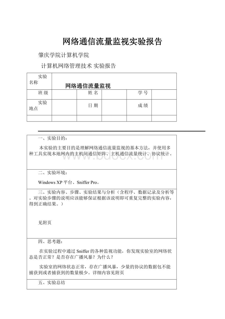 网络通信流量监视实验报告.docx_第1页