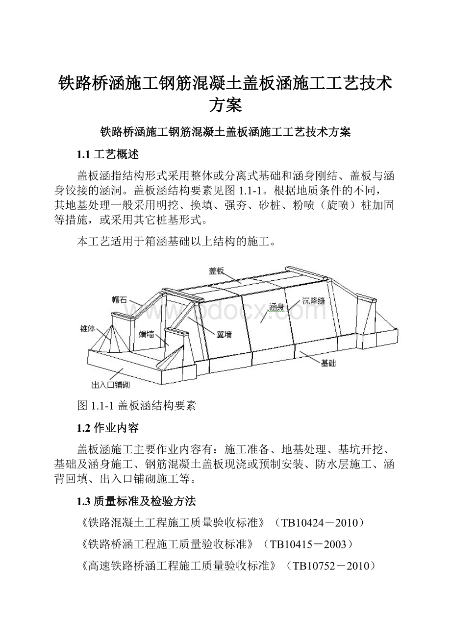 铁路桥涵施工钢筋混凝土盖板涵施工工艺技术方案.docx_第1页