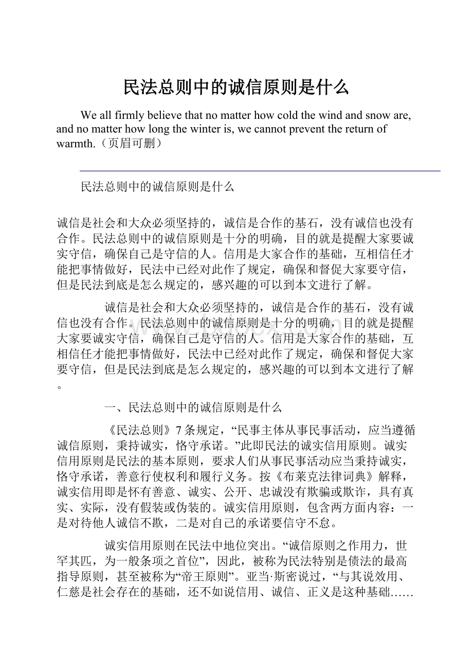 民法总则中的诚信原则是什么Word文档格式.docx