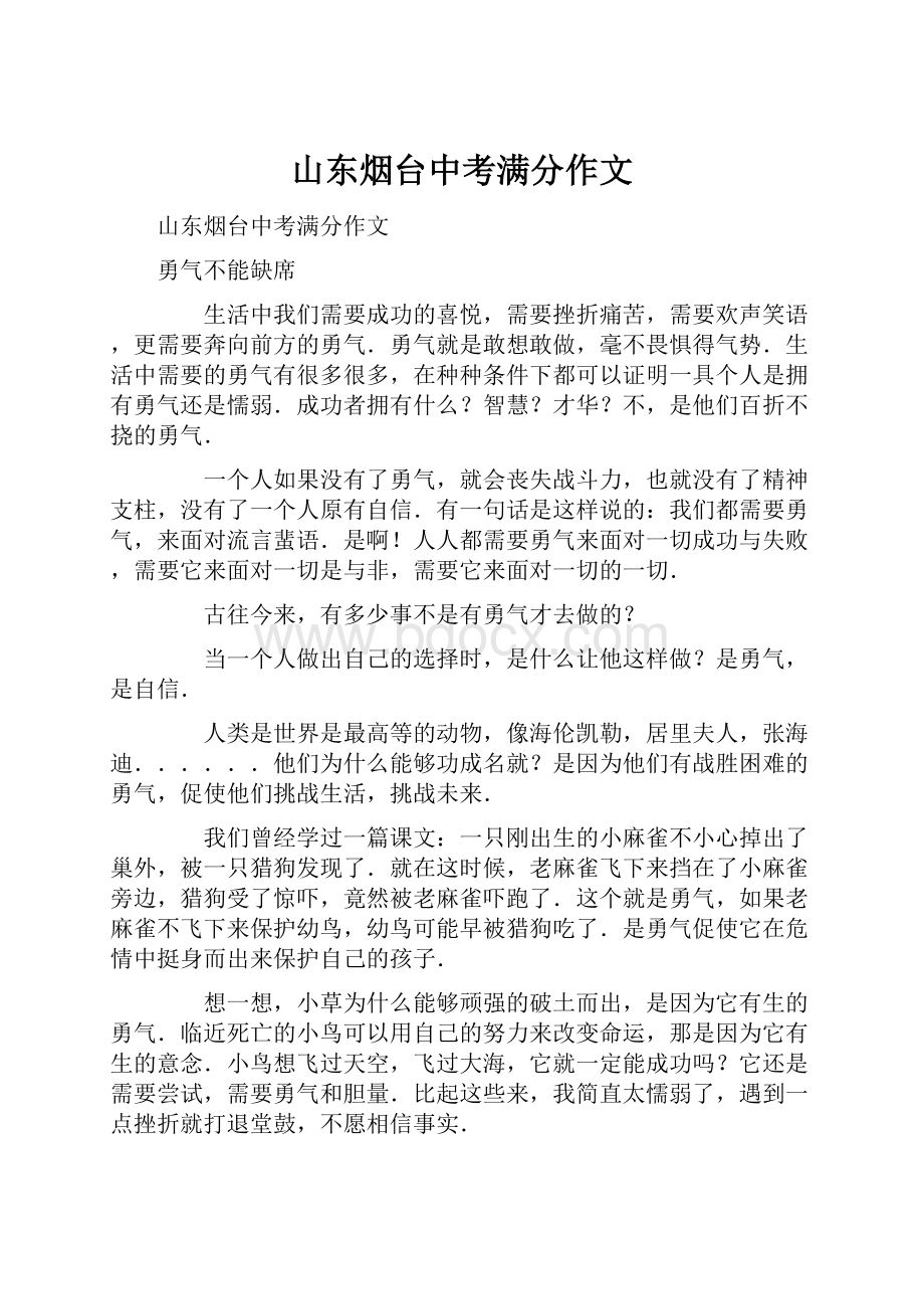 山东烟台中考满分作文Word格式.docx