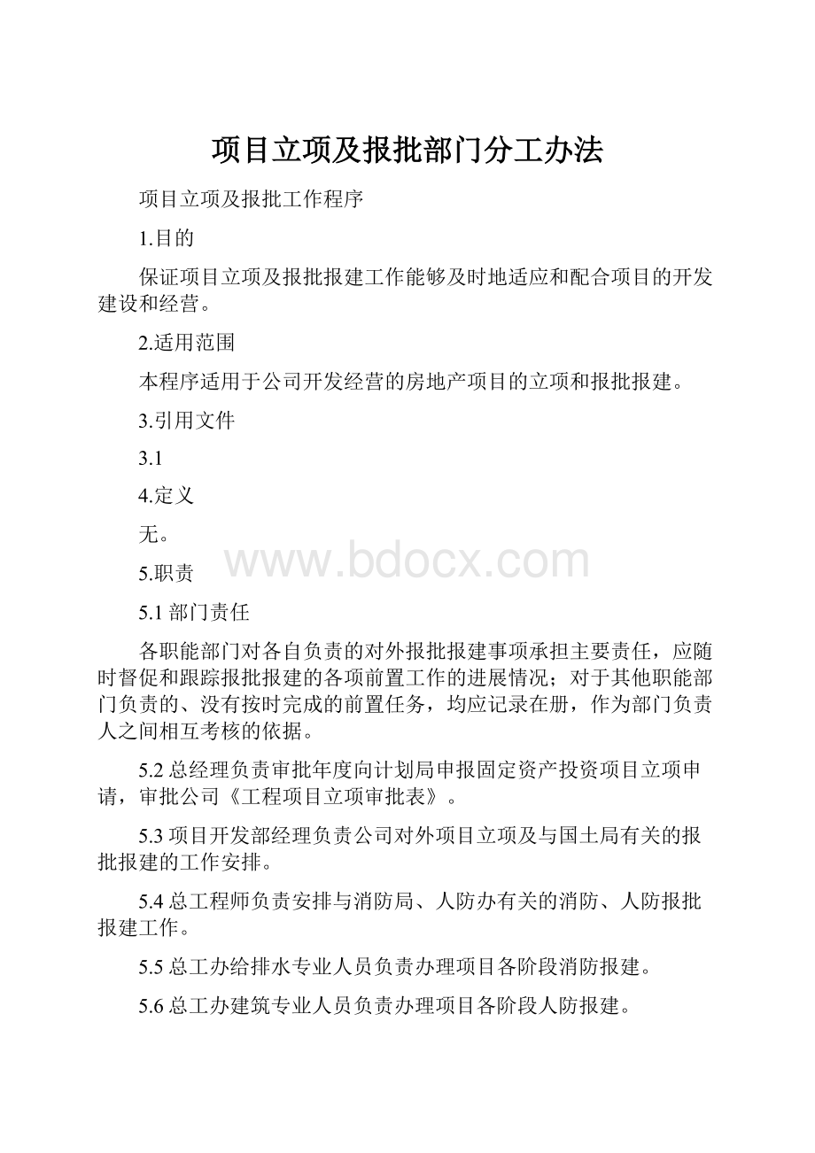 项目立项及报批部门分工办法Word文档格式.docx