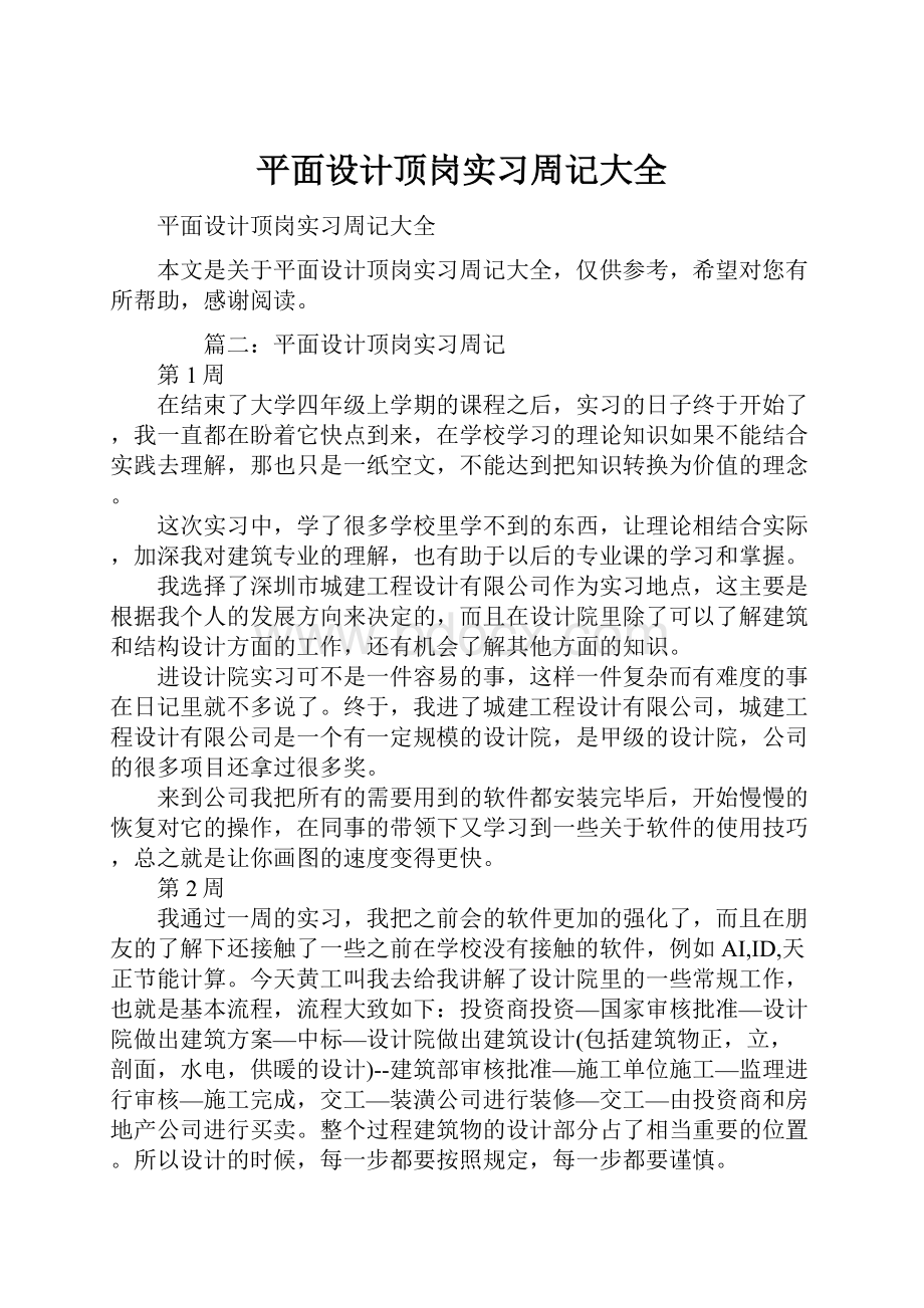 平面设计顶岗实习周记大全Word下载.docx