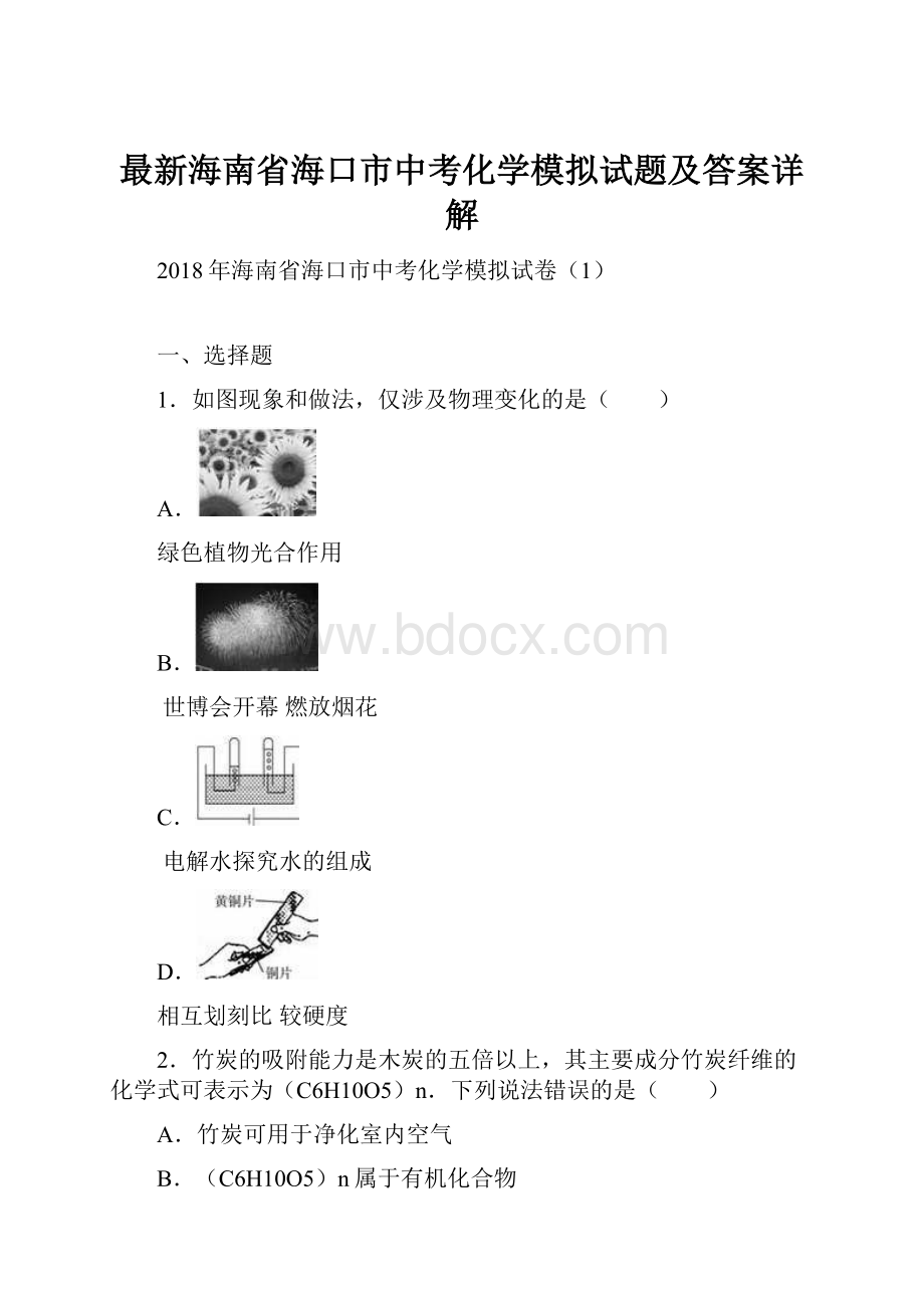 最新海南省海口市中考化学模拟试题及答案详解.docx