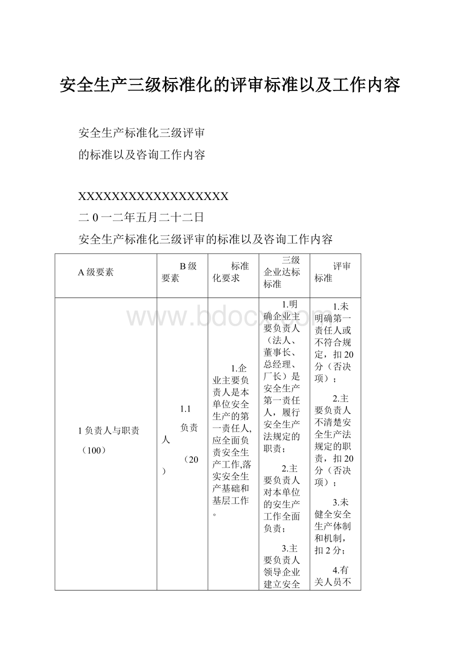 安全生产三级标准化的评审标准以及工作内容.docx_第1页