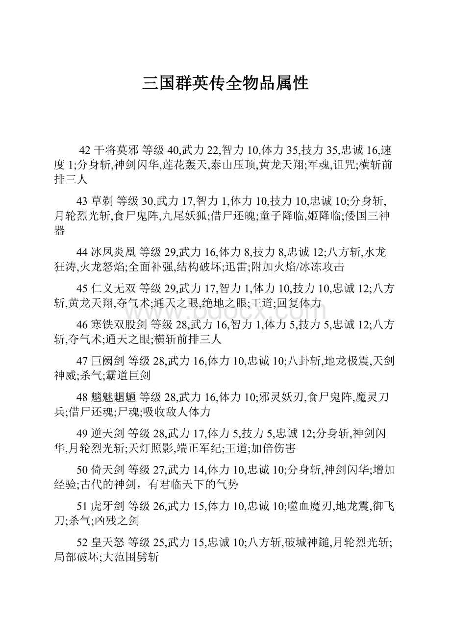 三国群英传全物品属性Word文档下载推荐.docx