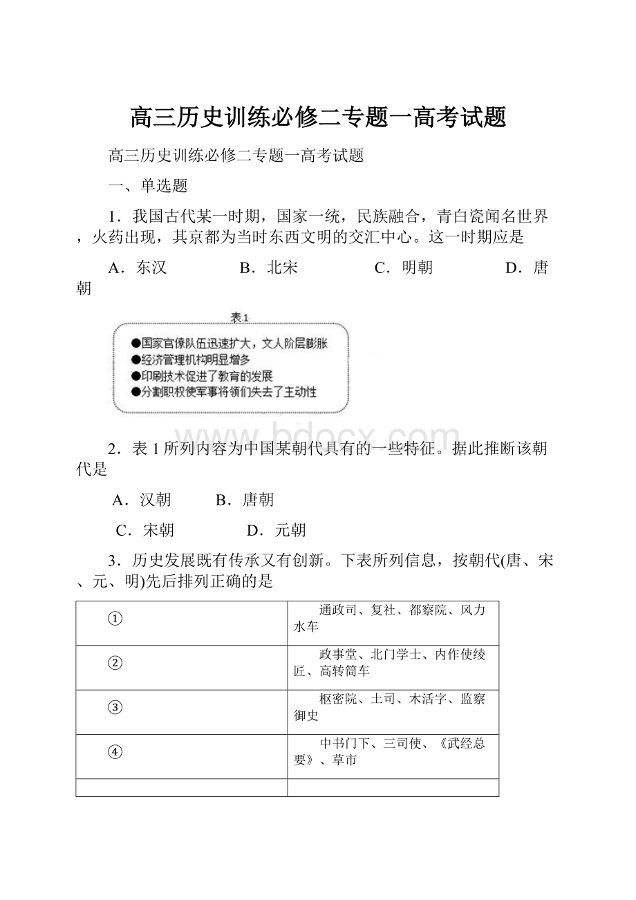 高三历史训练必修二专题一高考试题.docx