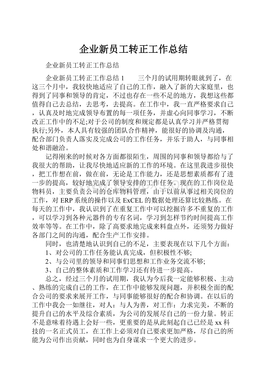 企业新员工转正工作总结.docx_第1页