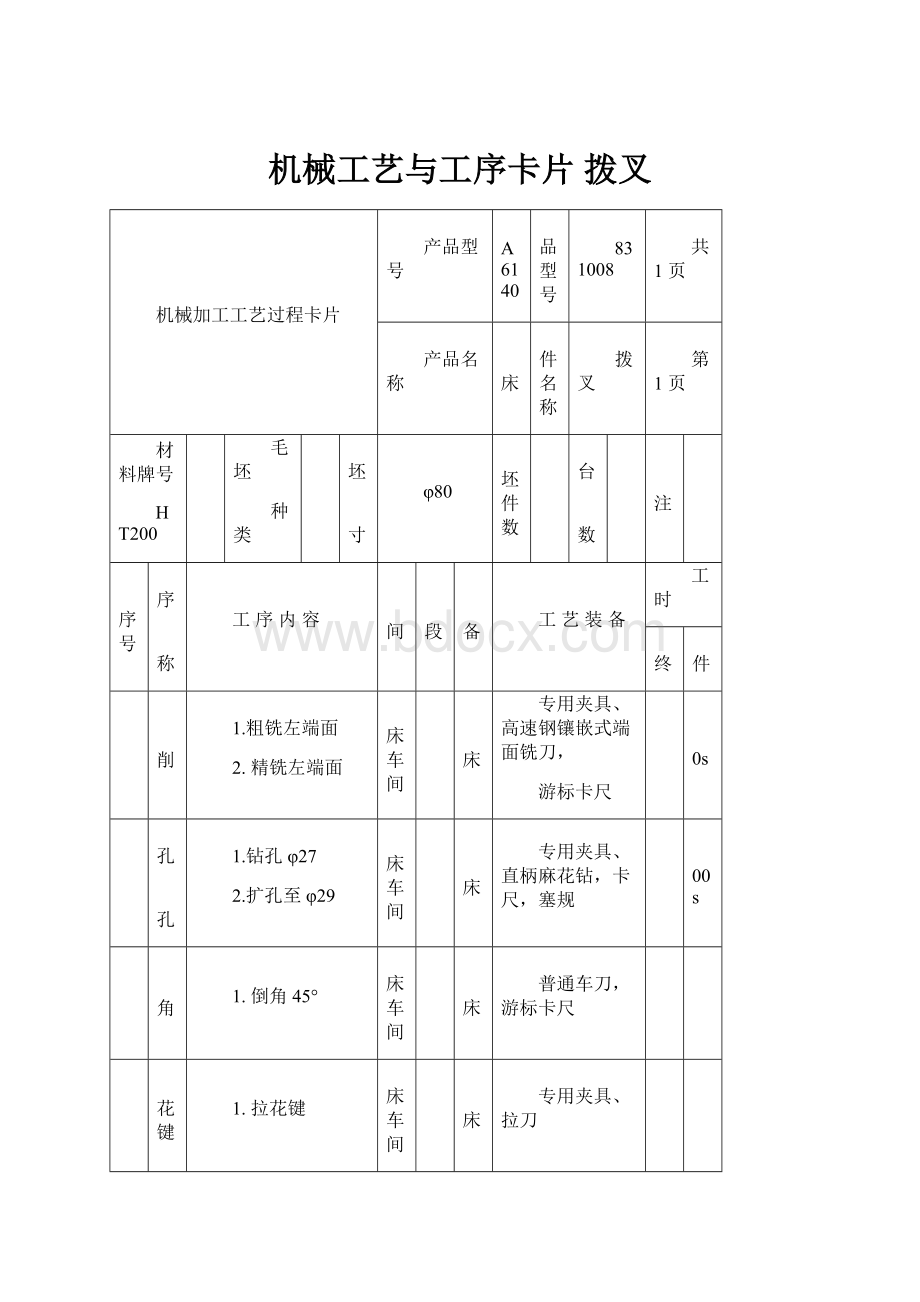 机械工艺与工序卡片 拨叉Word下载.docx