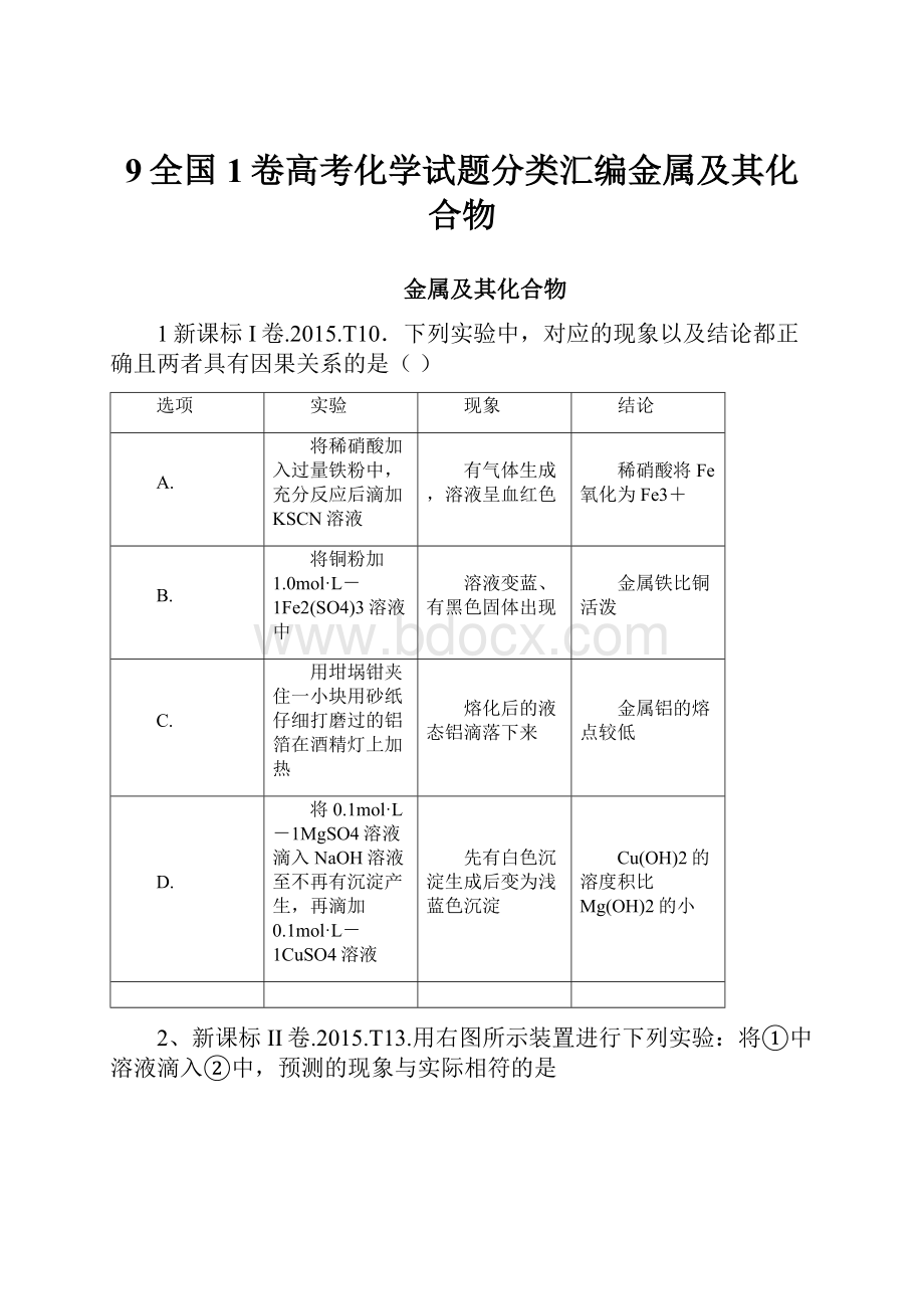 9全国1卷高考化学试题分类汇编金属及其化合物Word格式.docx_第1页