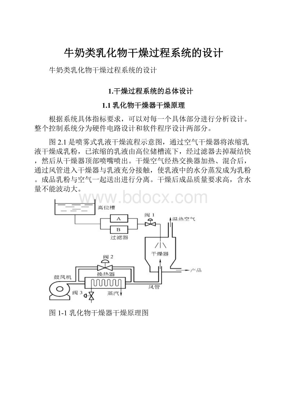 牛奶类乳化物干燥过程系统的设计.docx