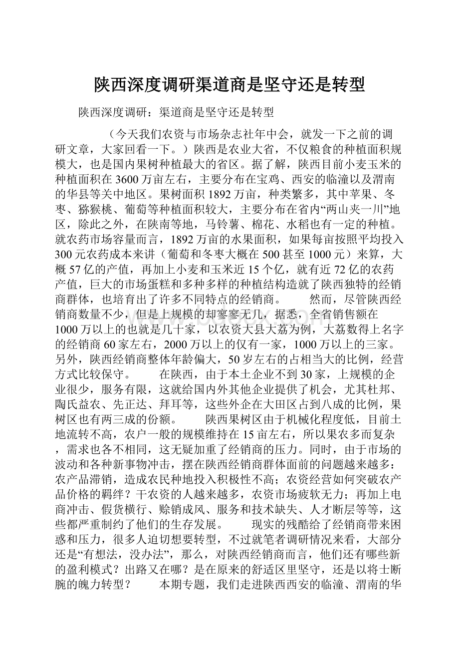 陕西深度调研渠道商是坚守还是转型.docx_第1页