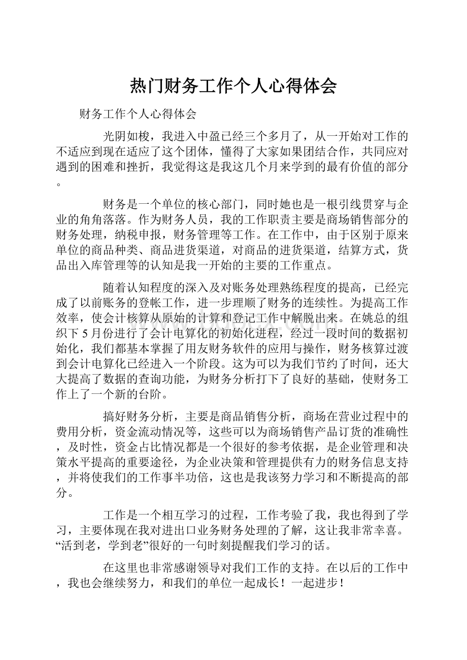 热门财务工作个人心得体会.docx_第1页