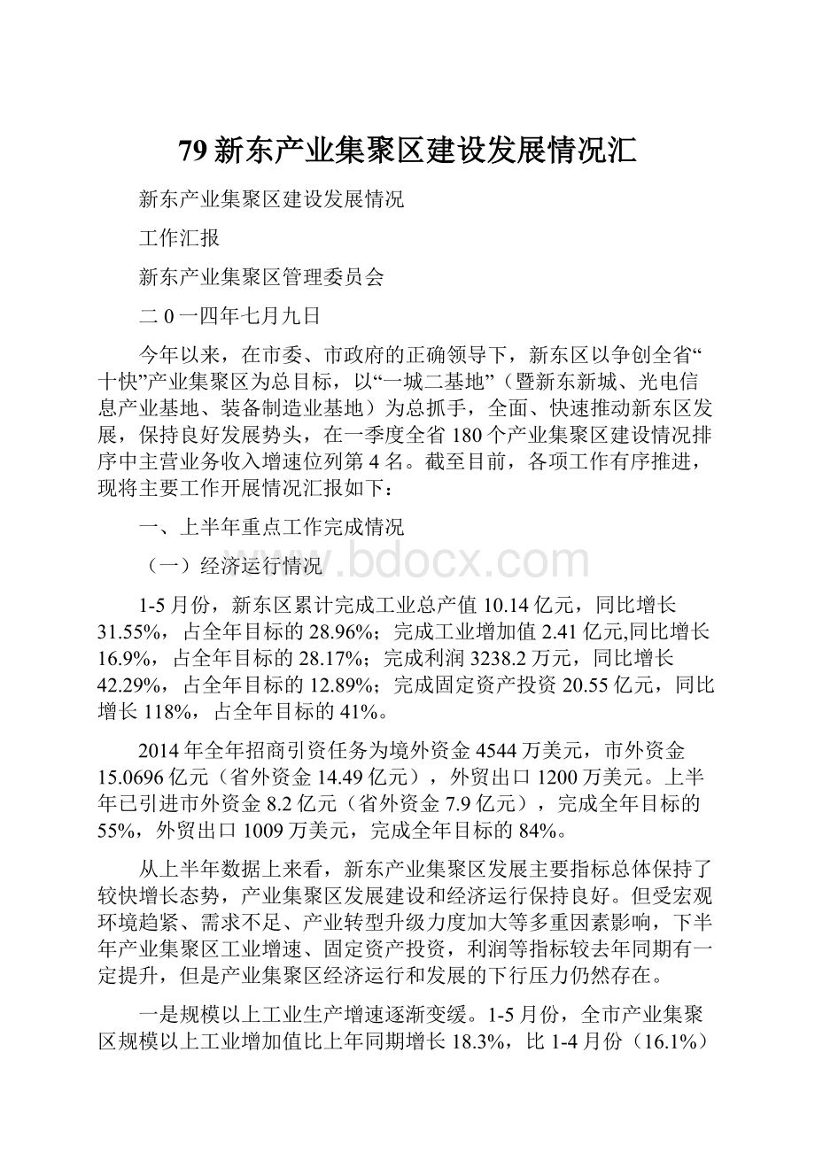 79新东产业集聚区建设发展情况汇.docx