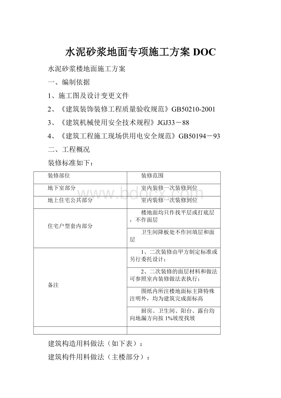 水泥砂浆地面专项施工方案DOC.docx_第1页