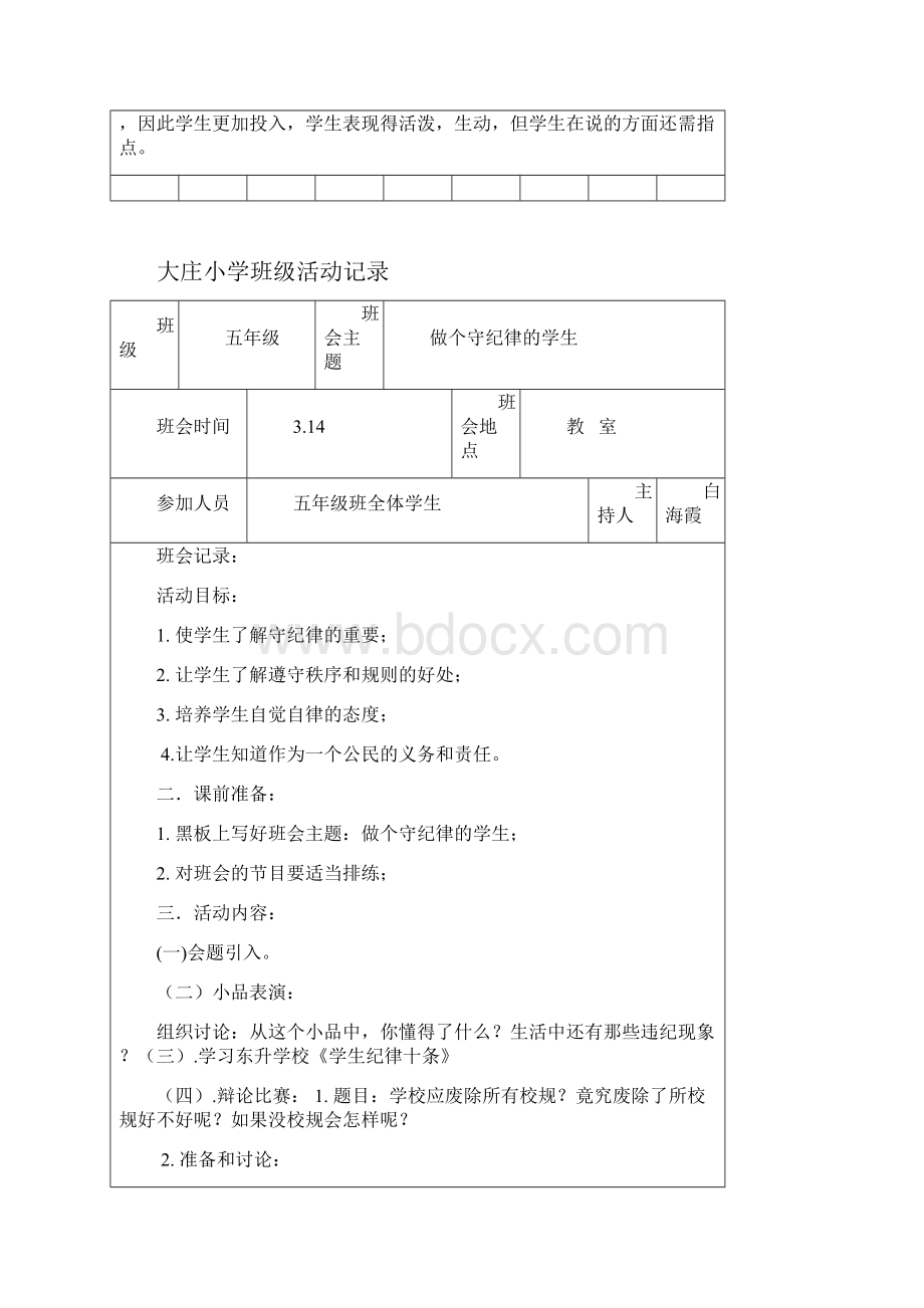 五年级主题班会记录汇总Word格式文档下载.docx_第2页