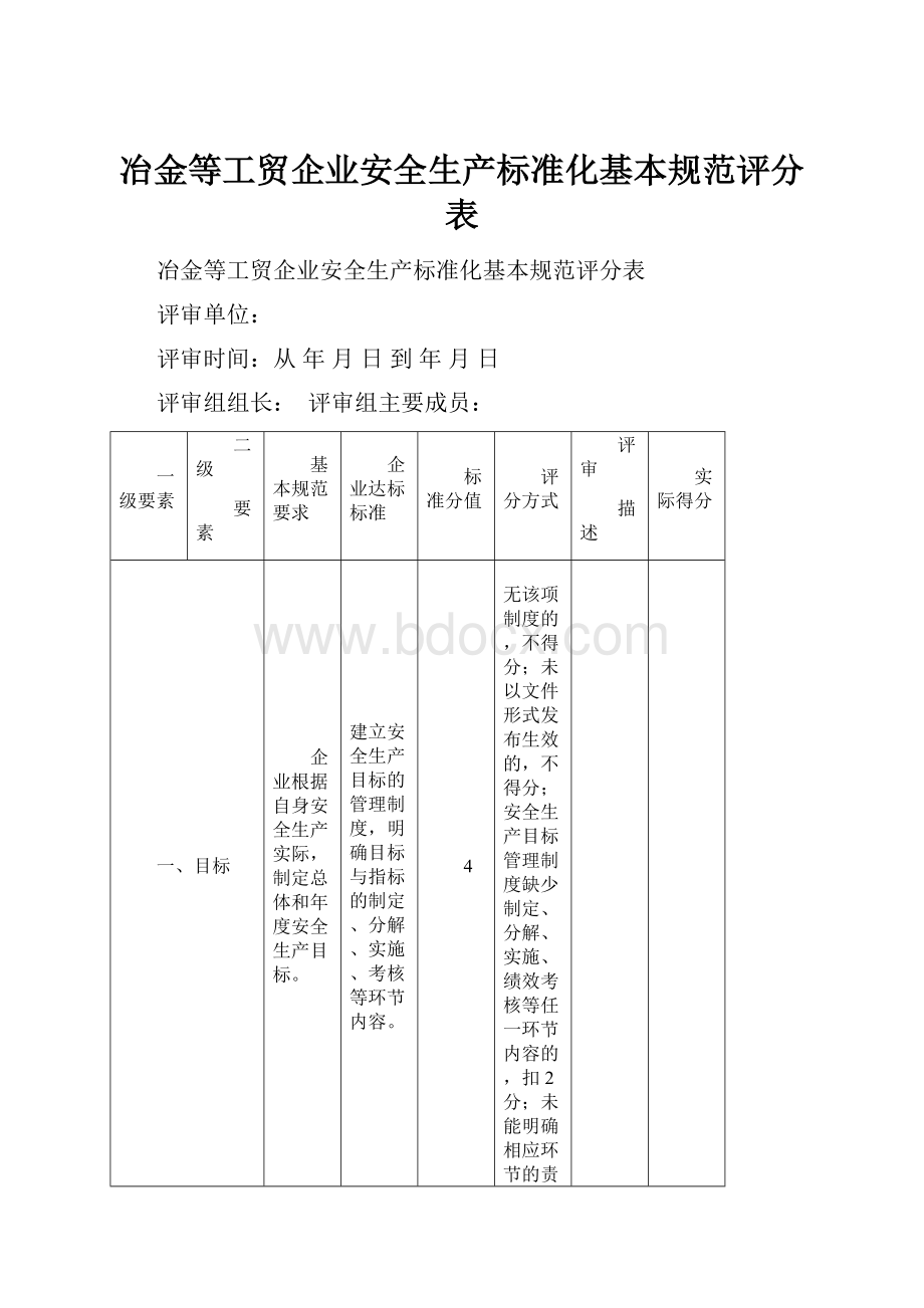 冶金等工贸企业安全生产标准化基本规范评分表.docx_第1页