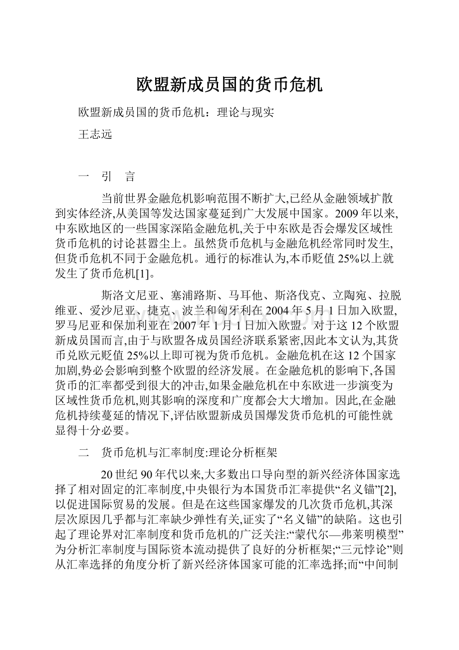 欧盟新成员国的货币危机Word文档格式.docx