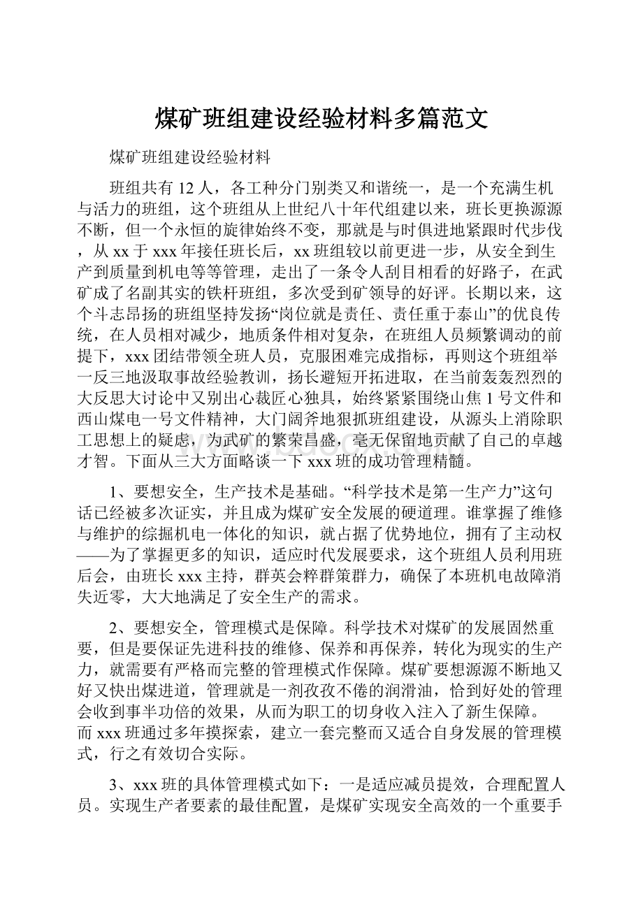 煤矿班组建设经验材料多篇范文Word格式.docx