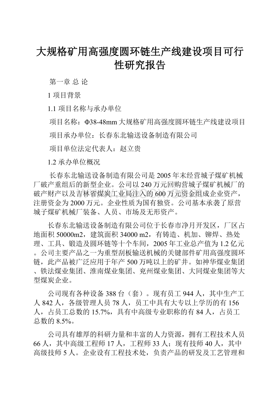 大规格矿用高强度圆环链生产线建设项目可行性研究报告Word格式文档下载.docx