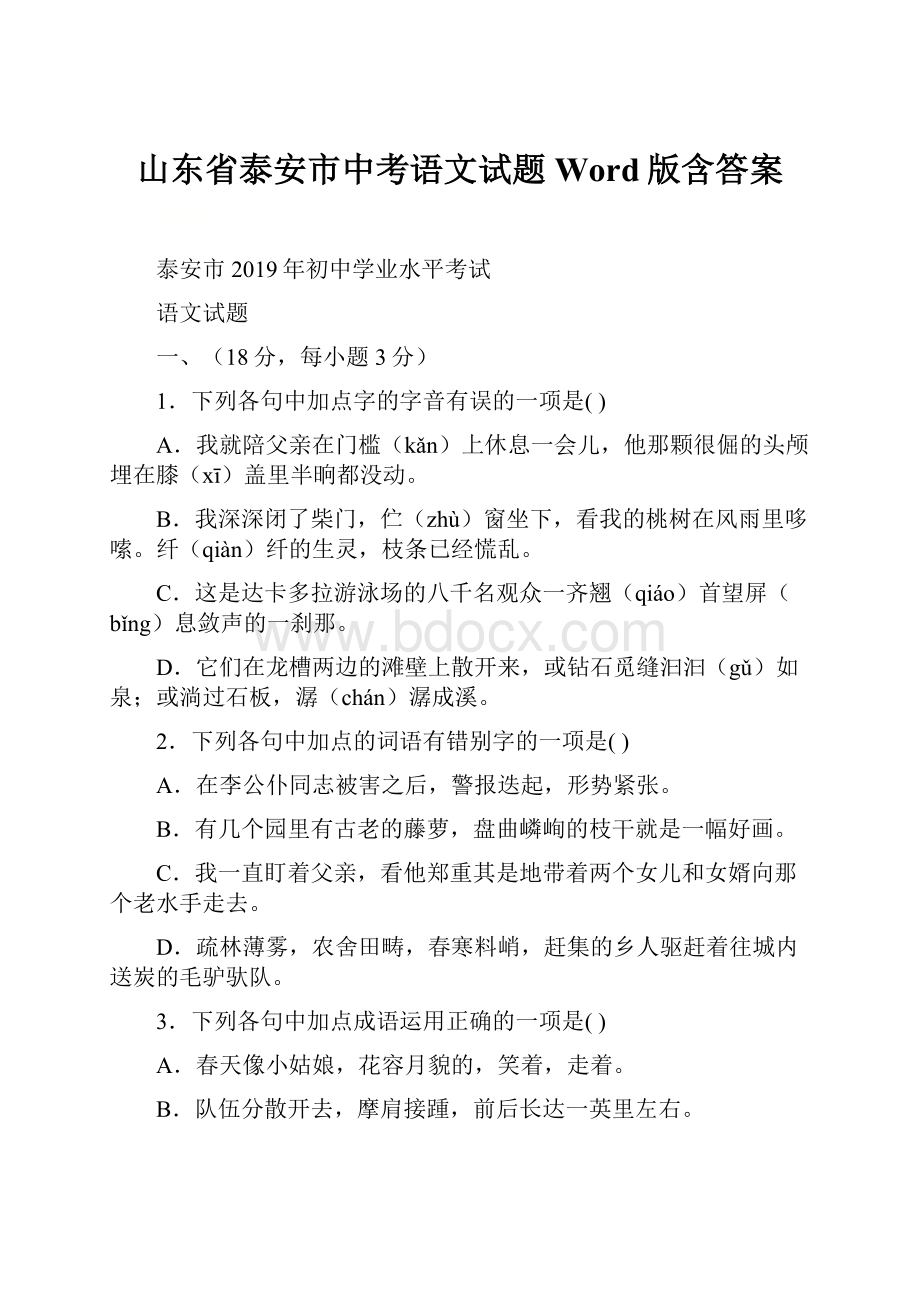 山东省泰安市中考语文试题Word版含答案.docx_第1页