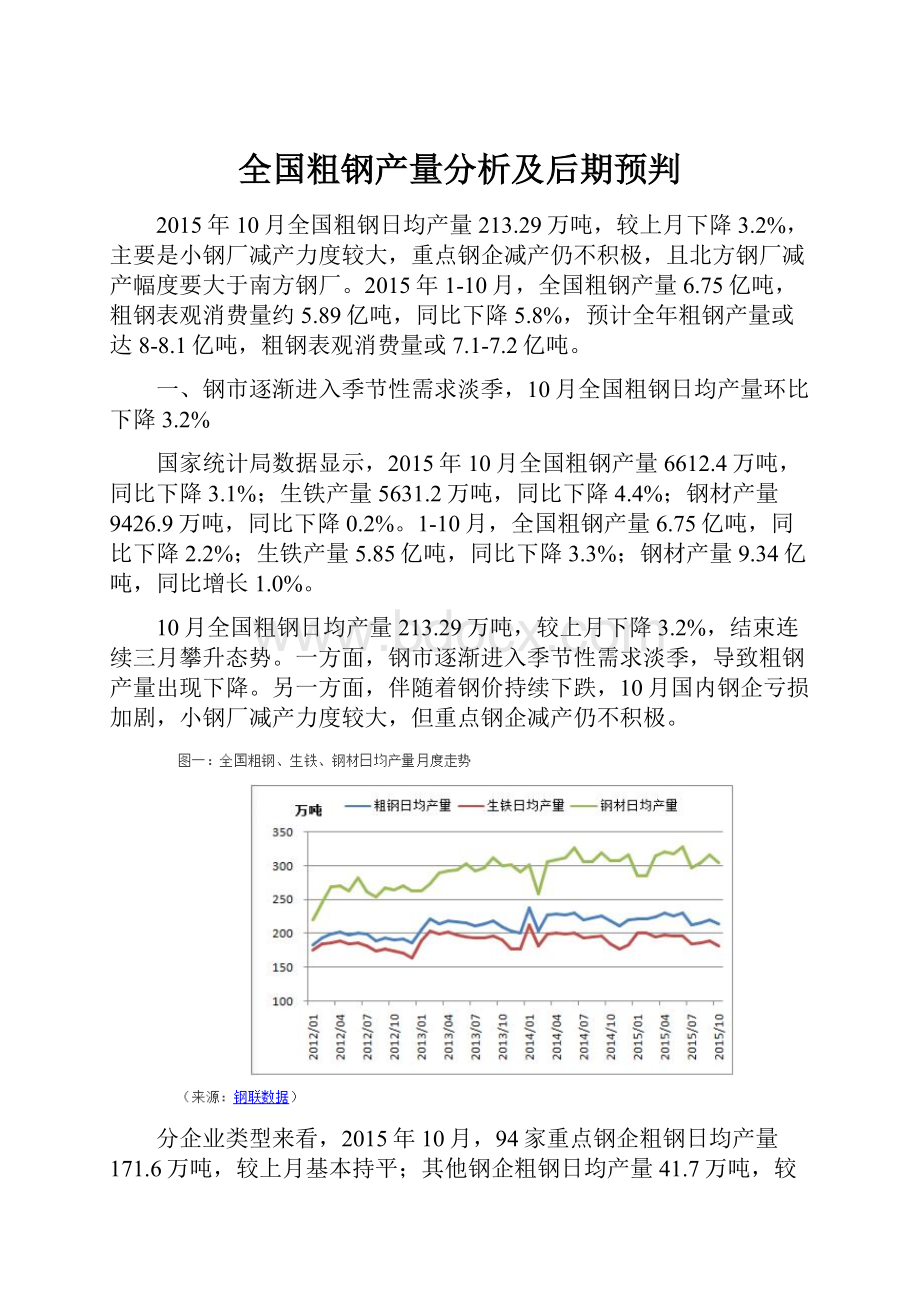 全国粗钢产量分析及后期预判.docx_第1页