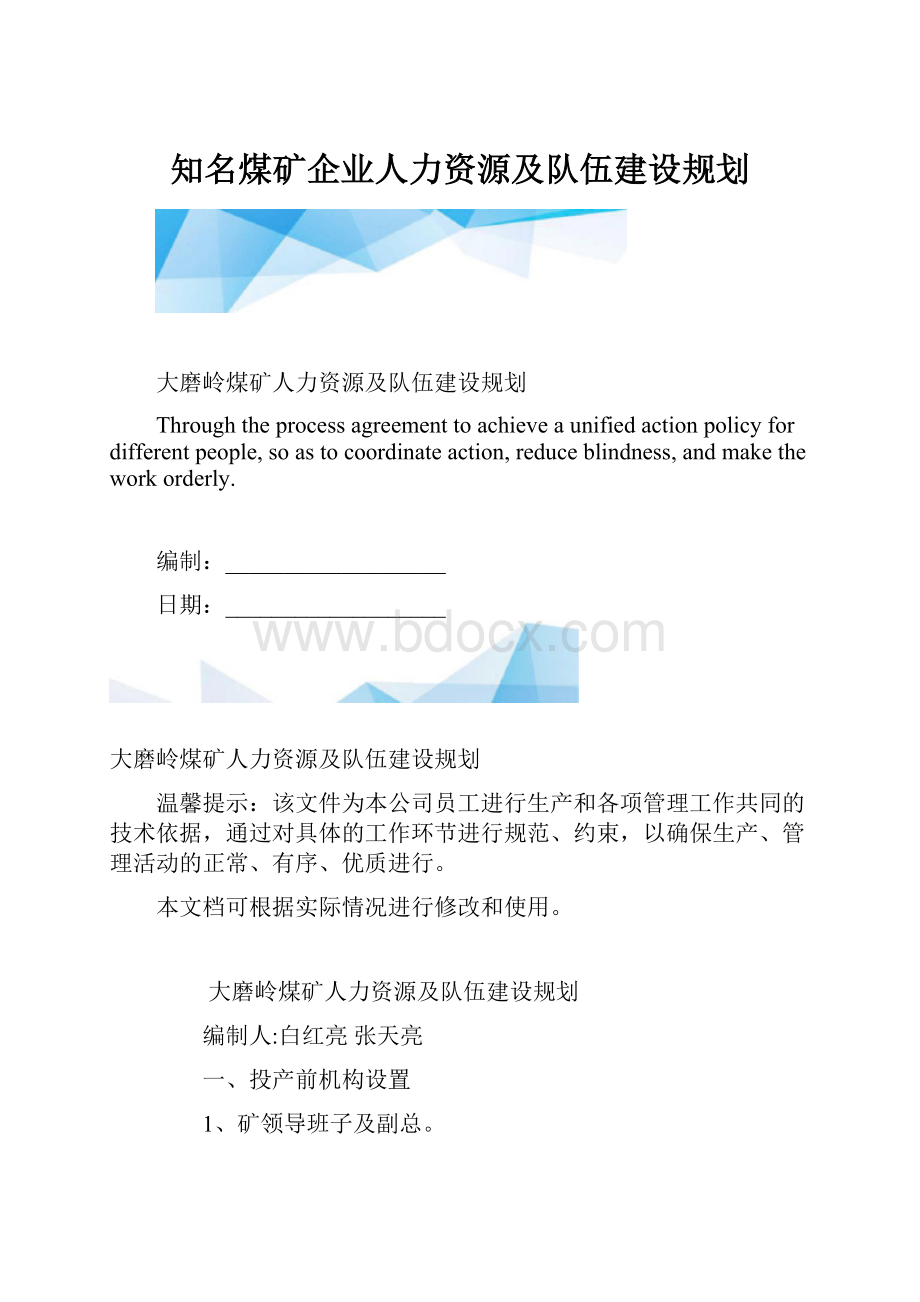 知名煤矿企业人力资源及队伍建设规划.docx_第1页