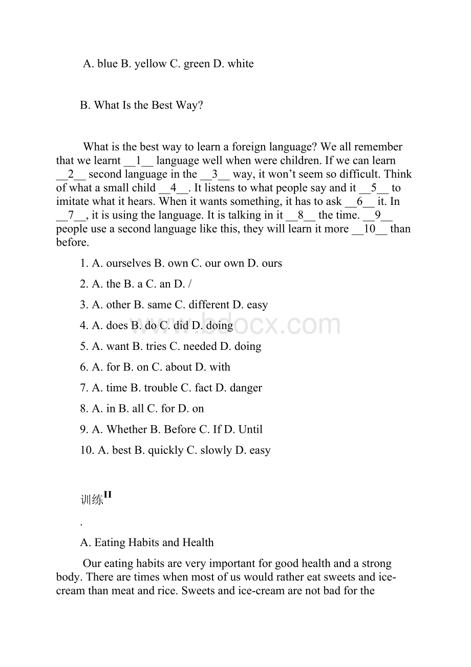 七年级英语阅读理解与完型填空训练附答案.docx_第2页