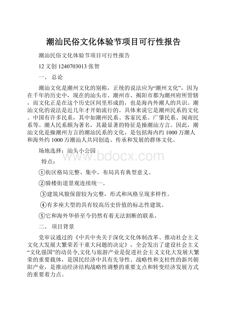 潮汕民俗文化体验节项目可行性报告.docx_第1页