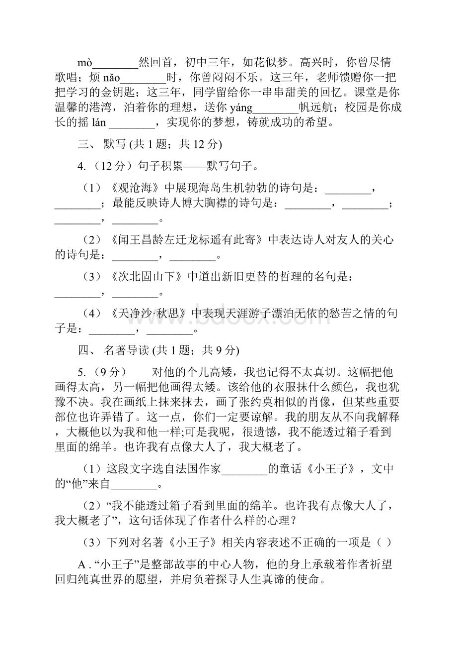 人教版九年级中考适应性考试二语文试题D卷.docx_第2页