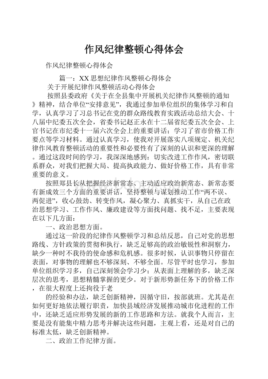 作风纪律整顿心得体会Word文档格式.docx_第1页