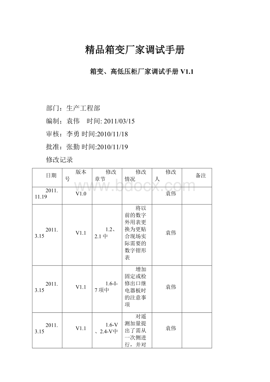 精品箱变厂家调试手册.docx