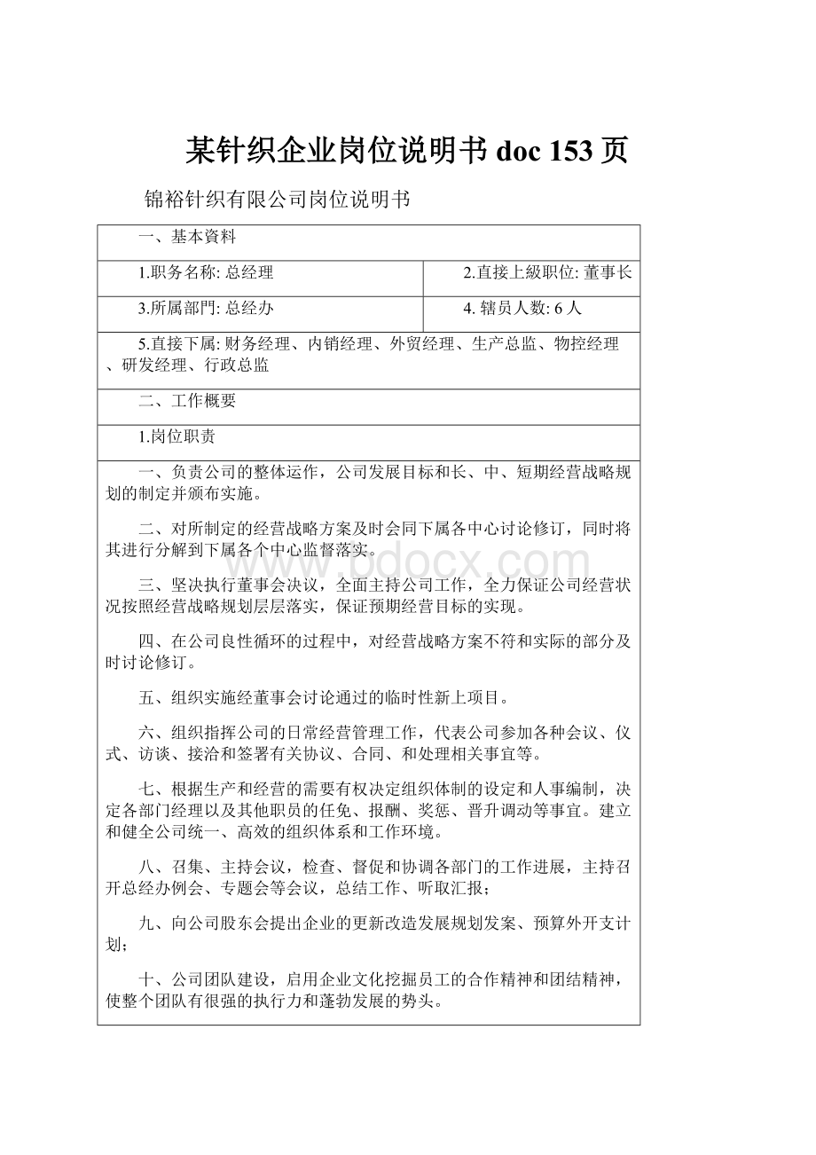 某针织企业岗位说明书doc 153页.docx