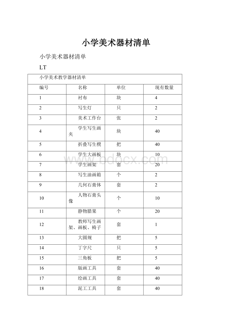 小学美术器材清单.docx