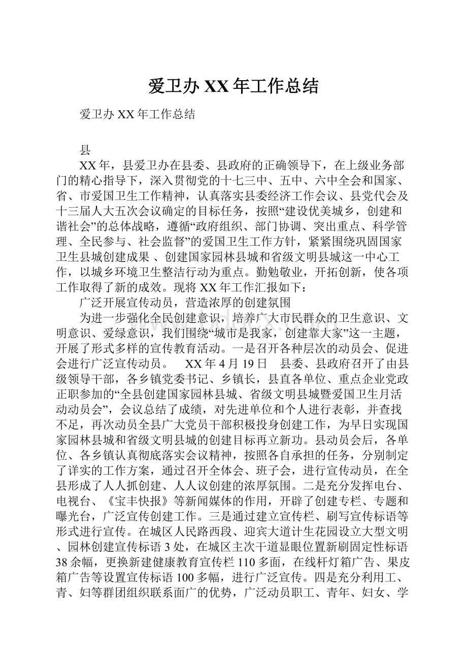 爱卫办XX年工作总结Word文件下载.docx_第1页