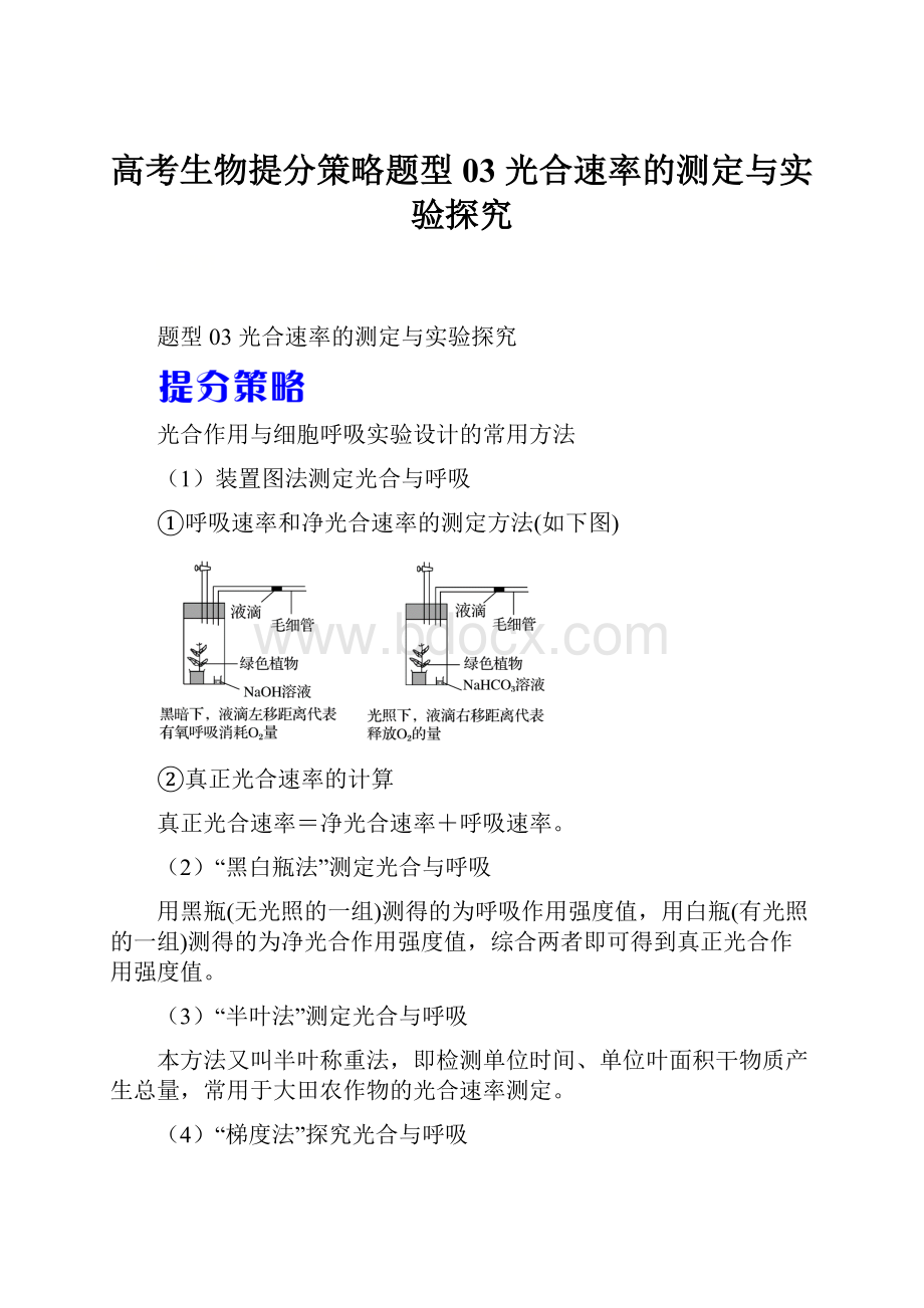 高考生物提分策略题型03 光合速率的测定与实验探究.docx_第1页